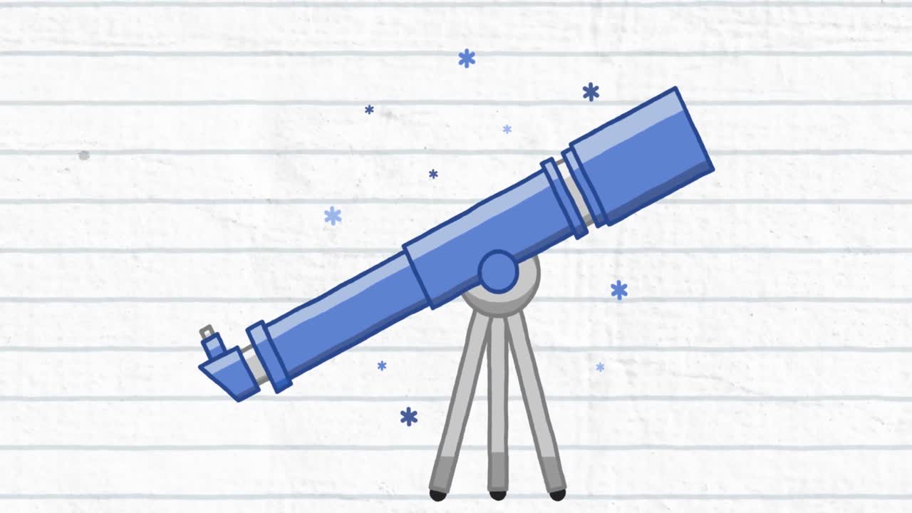 animación de estrellas alrededor del telescopio en papel blanco