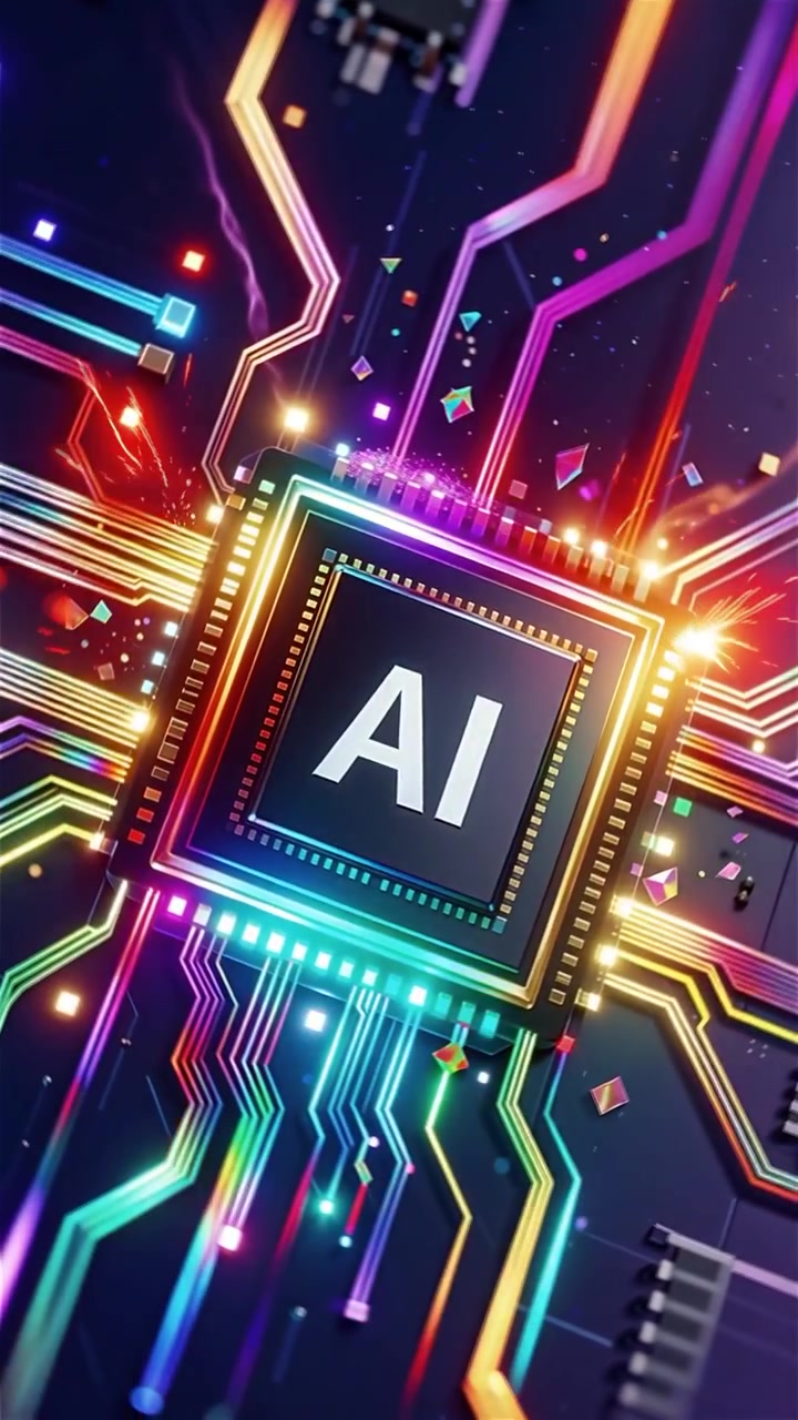 Sfondo tecnologico futuristico con chip AI e scheda madre