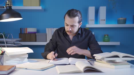 the male historian, who reads the book about the middle ages, gets sad.