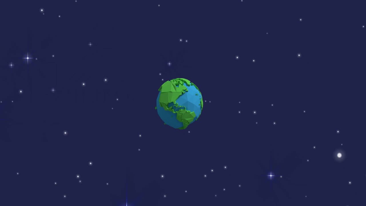 파란 하늘에 파란색과 초록색의 행성 지구와 별들과 함께 우주의 애니메이션