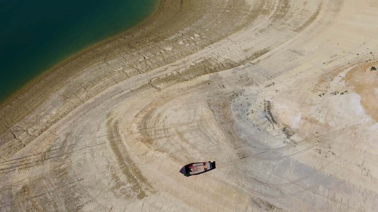 Bird's eye view of the half dried up reservoir Ramsko Jezero in Bosnia and Herzegovina