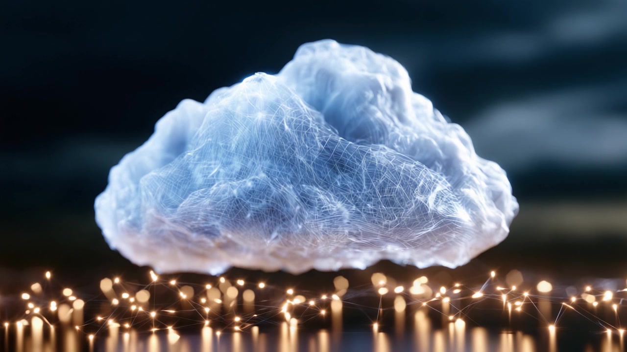A Stunning Visual Representation of a Conceptual Cloud with a Digital Network, Illustrating the Intersection of Technology and Nature in a Captivating Light