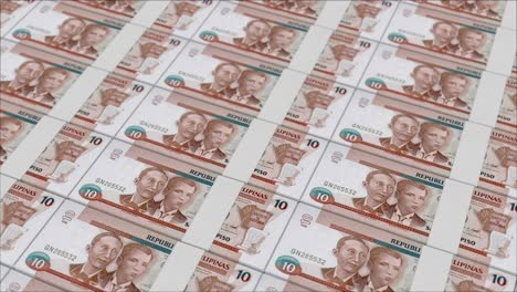 10 philippine peso banknotes printed by a money press