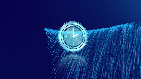 animation of clock over blue trails on dark blue background