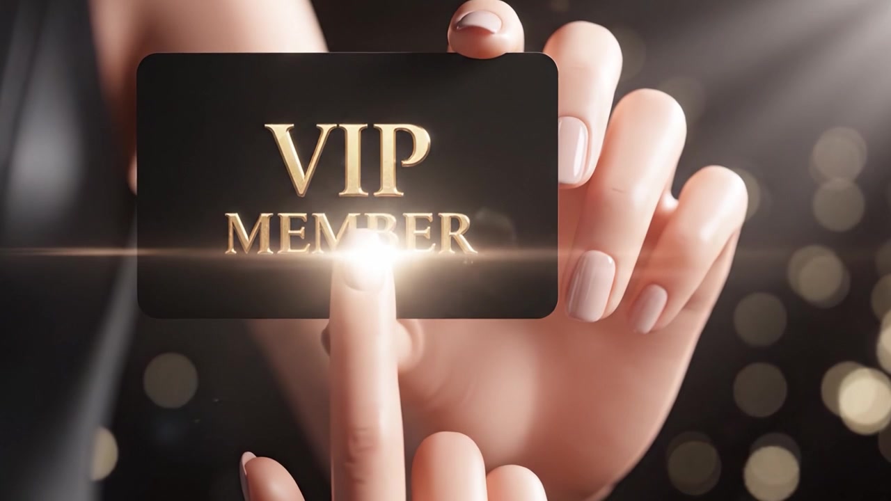 Elegant VIP Membership Card Displayed by a Hand, Signifying Exclusivity and Prestige With Shimmering Background Highlights