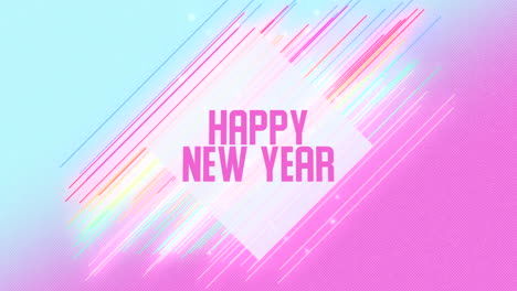 happy new year text with neon lines and glitters on purple gradient