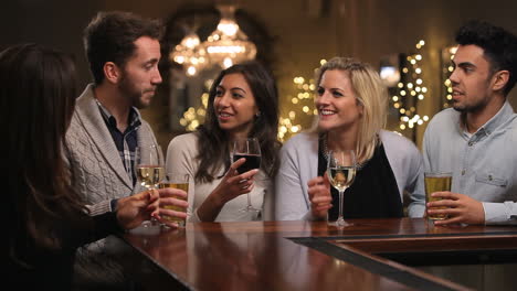 Gruppe-Von-Freunden,-Die-Abends-Getränke-In-Der-Bar-Genießen