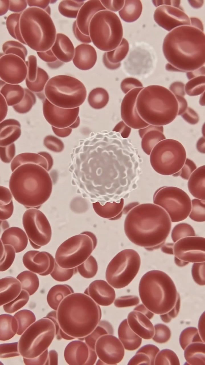 Microscopic View of Red Blood Cells and a White Blood Cell