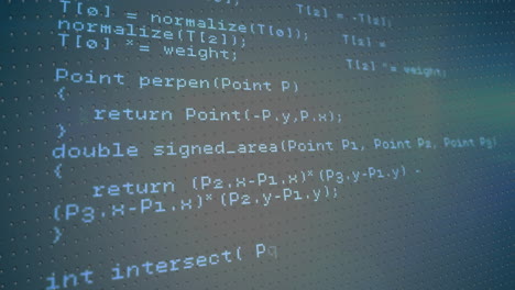 Animation of digital data processing over dark background
