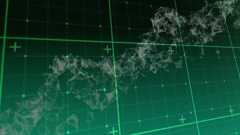 animation of grid network over dna structure of network of connections on green background