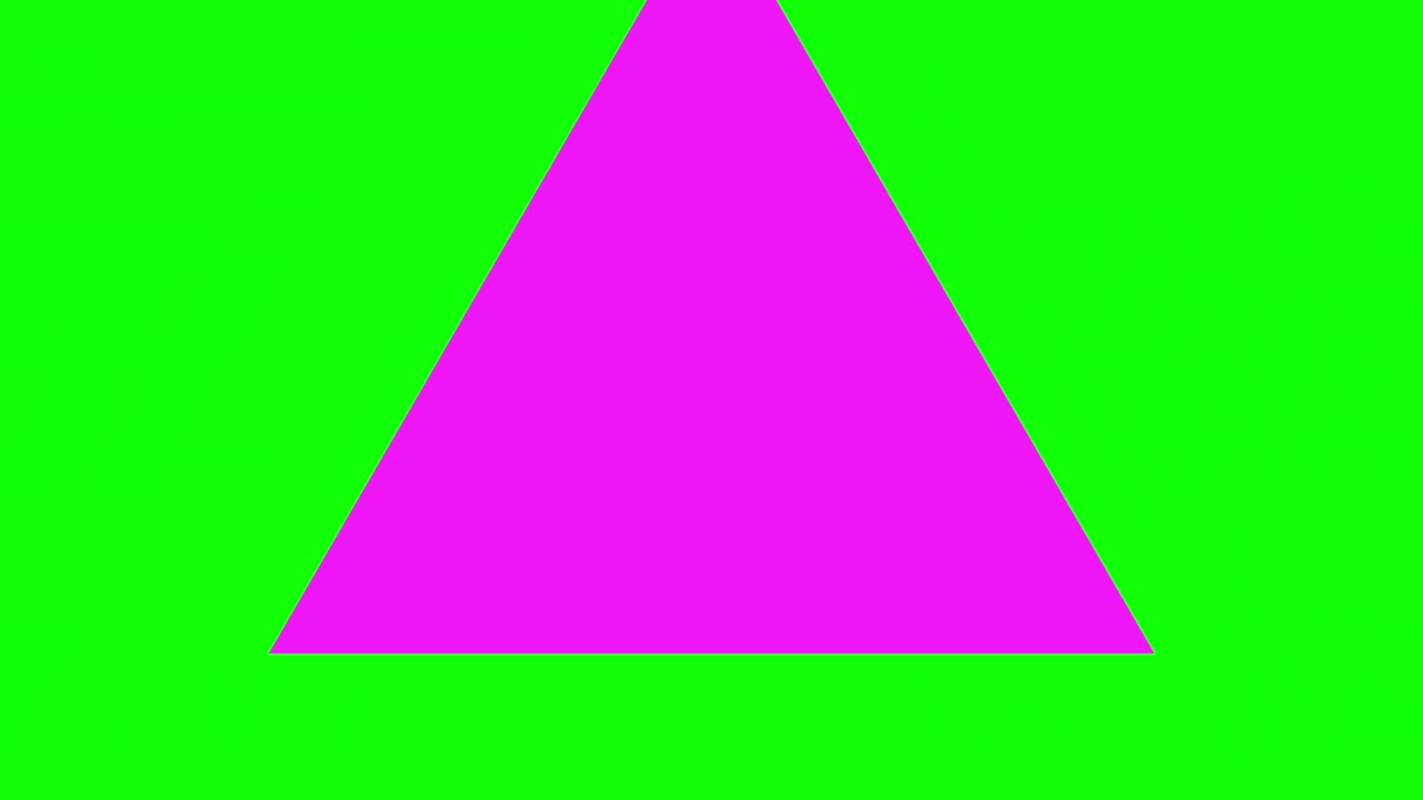 fondo verde y múltiples triángulos en movimiento, acercarse y alejarse repetidamente