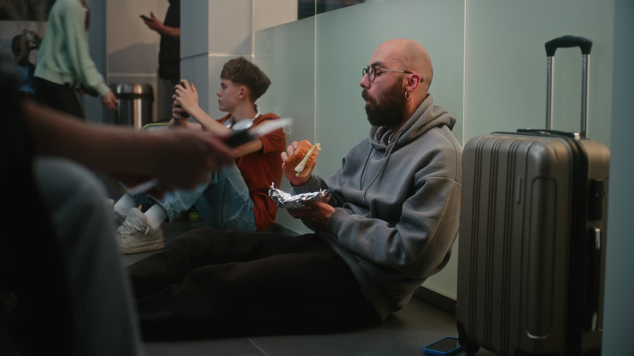 Passengers eating in airport lounge