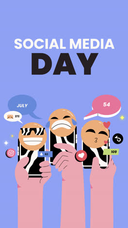 social media day illustration with emojis and smartphones