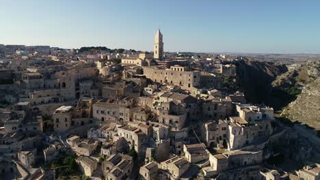 the ancient village of matera recorded with drone very close. the small town is located on a hill, the sassi and rupestrian churches were named world heritage site.