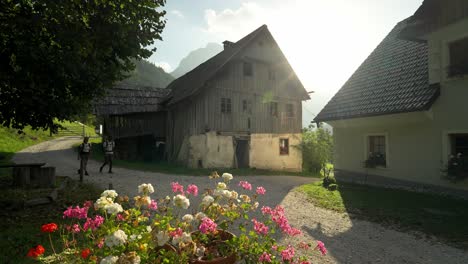 couple hiking in a picturesque mountain village