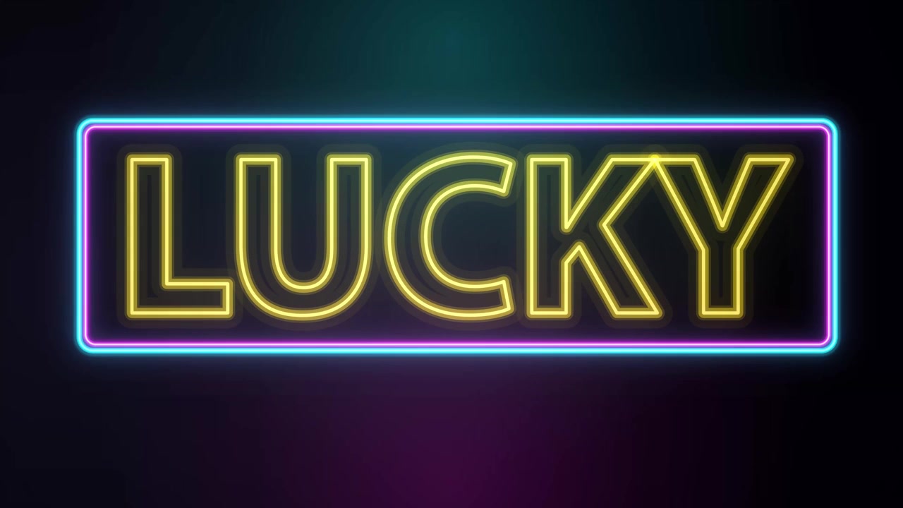 Insegna al neon "Lucky" tremolante su sfondo scuro