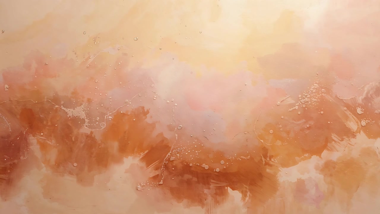 Mostrando una velatura di pittura materica che si muove mentre l'acqua si disperde in studio, con goccioline e la texture del pennello.