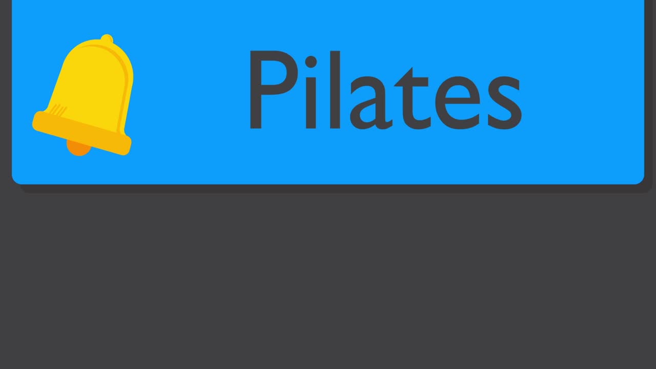Pilates. Text on notification bubble from portable information device screen.