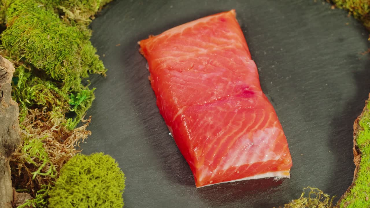 Smoked Salmon on a Slate Plate with Moss