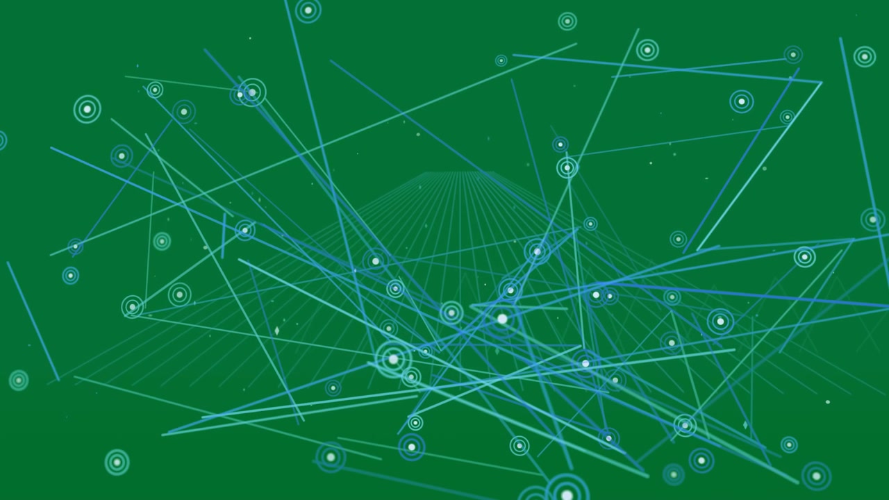 Node pulses initiating network nodes expanding connecting showing cyan-blue data on transparent bg