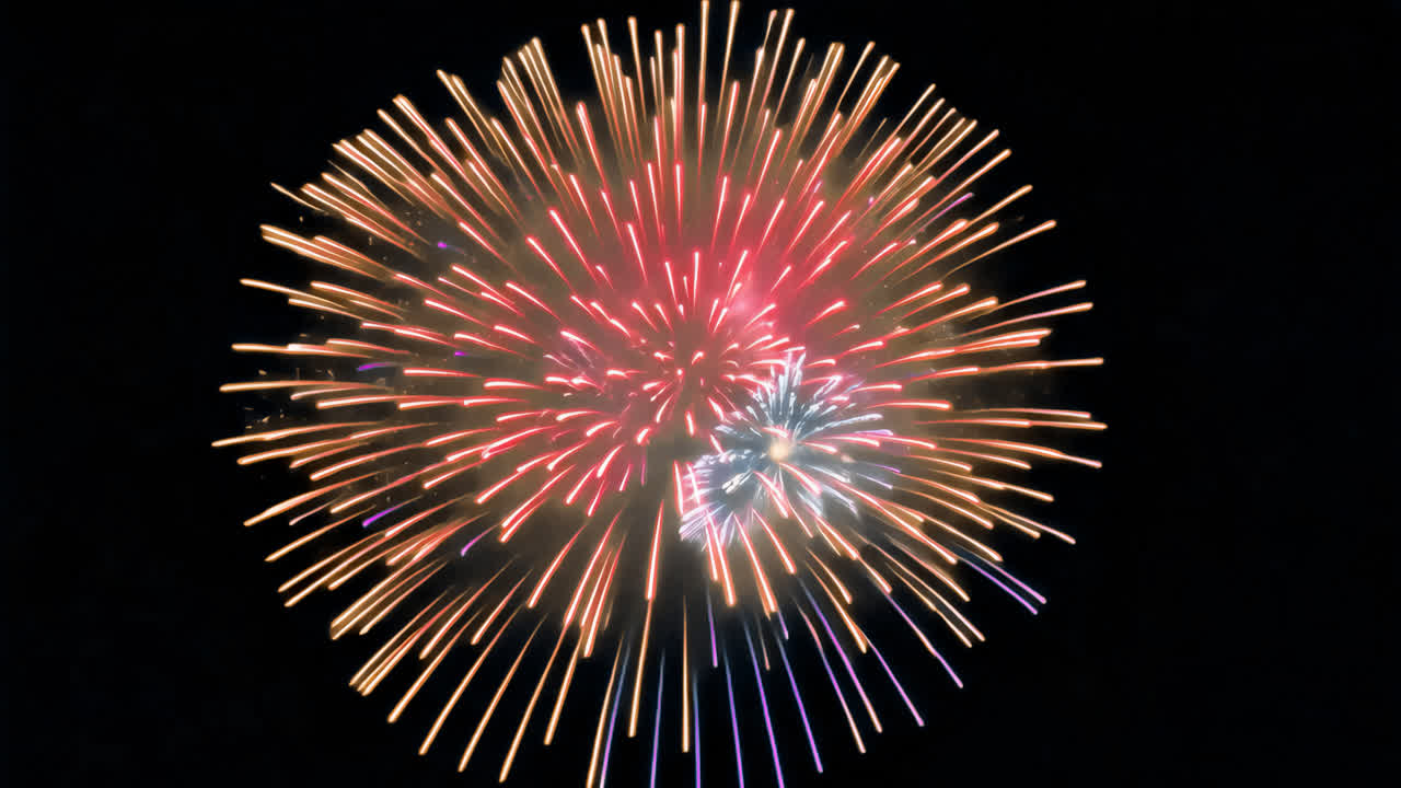 Vibrant fireworks burst night animated overlay, transparent 4K video, alpha channel, ProRes 4444
