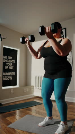 woman doing bicep curls at home