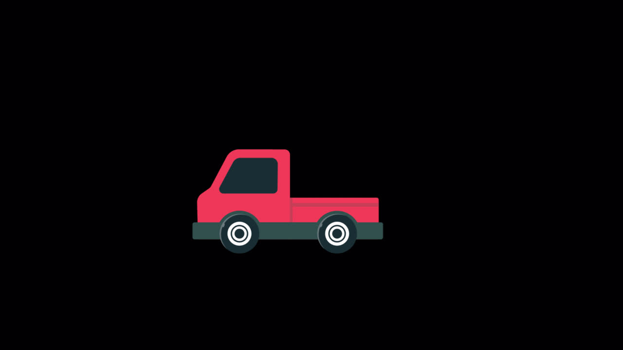 Pick-up rosso animato in corsa su sfondo nero