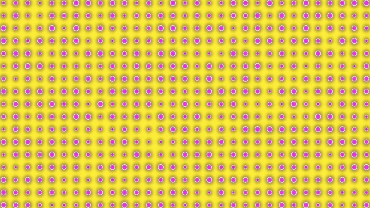 노란색 배경에  ⁇ 박이는 초록색 디스크의 행의 애니메이션