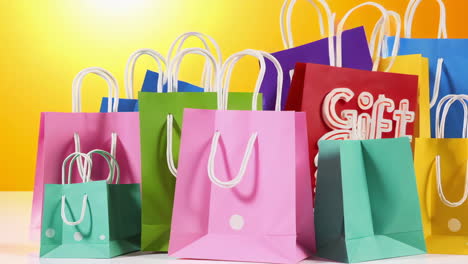 vibrant and colorful shopping bags with polka dots