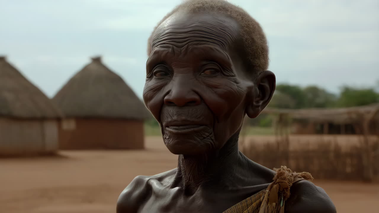 Portrait of an Elderly Indigenous Woman in a Village