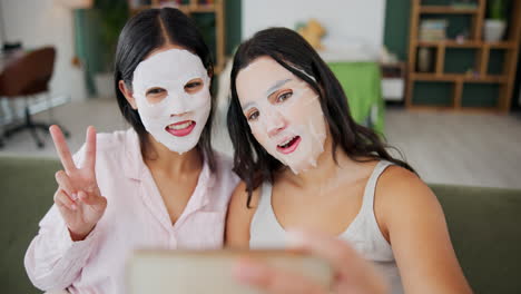 two women taking a selfie with sheet masks