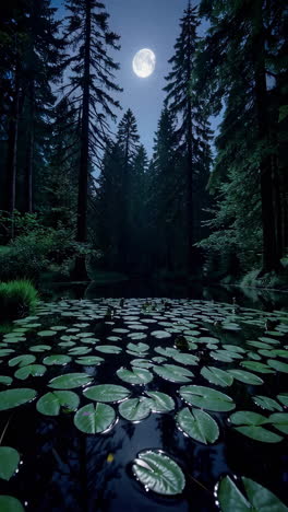 moonlit forest pond