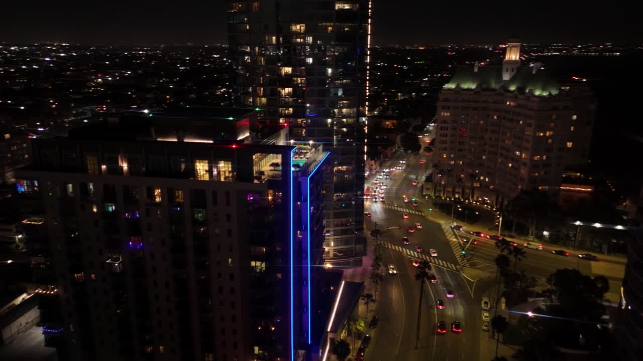 long beach at night during a busy midweek by downtown in California