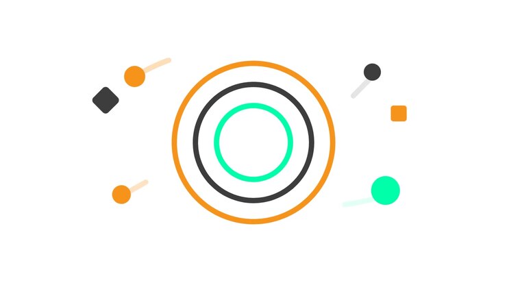 Abstract Animation of Concentric Circles Forming from Floating Geometric Shapes