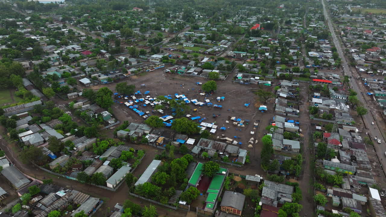 Aerial shot capturing everyday life in Jinka, Ethiopia