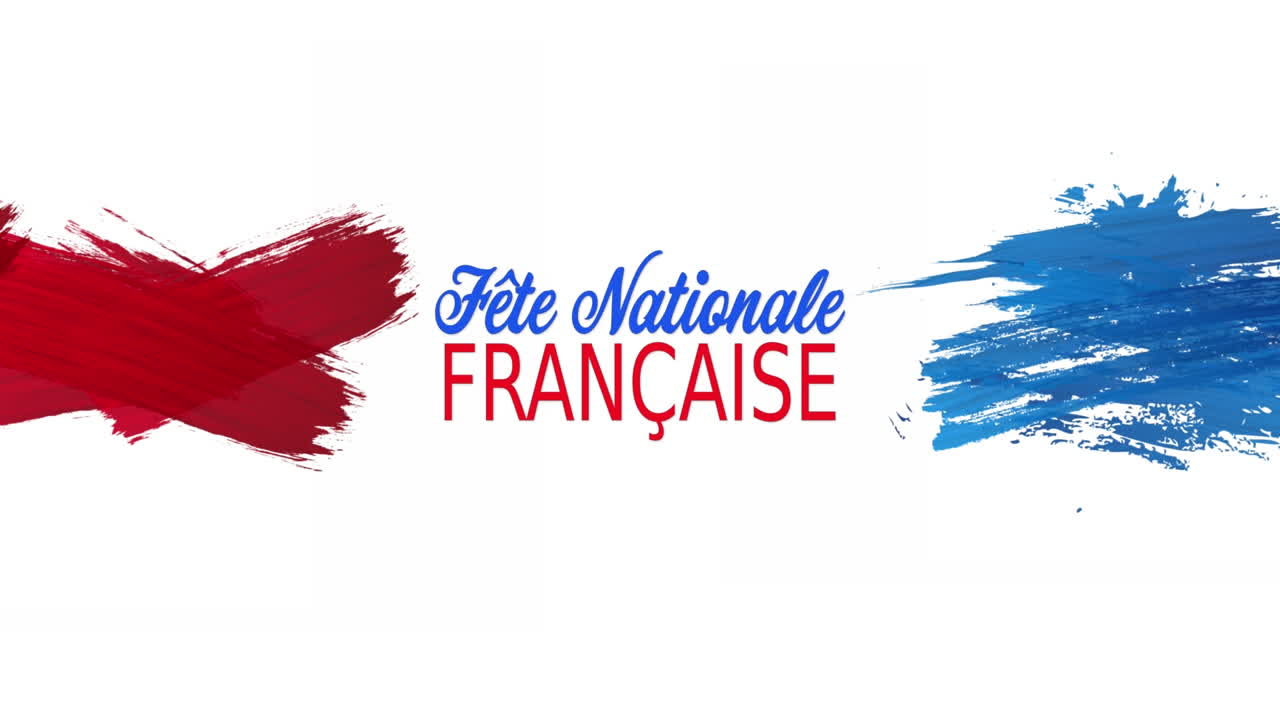 색 바탕에 프랑스 발이 그려진 fête nationale française의 애니메이션