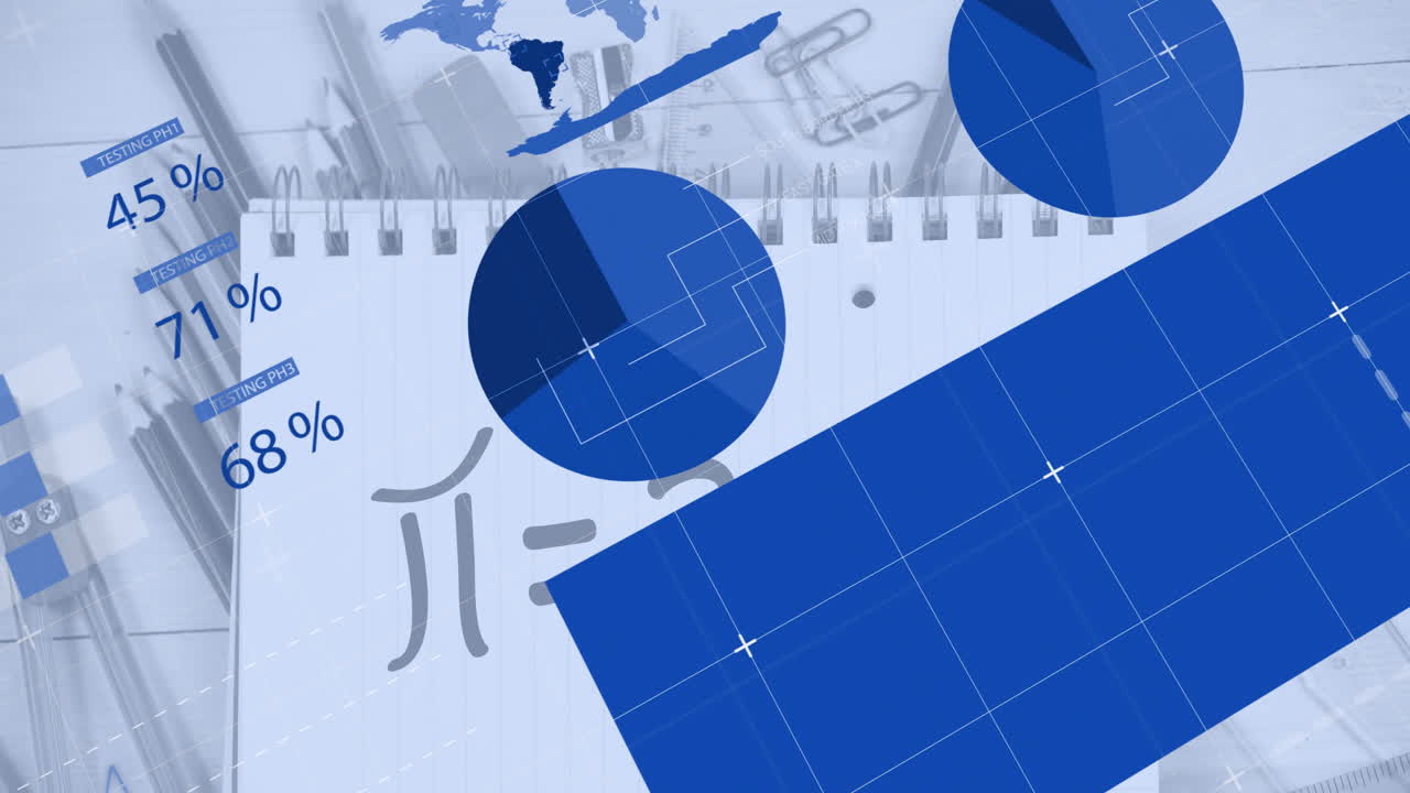 animación del procesamiento de datos financieros sobre fórmulas matemáticas