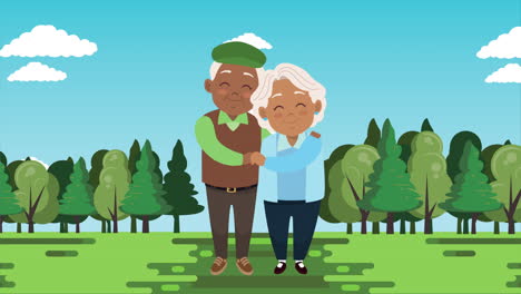 feliz tarjeta de día de los abuelos con afro pareja de viejos amantes en el campamento