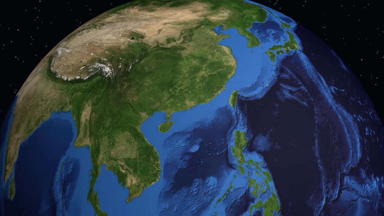 Un'animazione digitale zooma dallo spazio su Macao, Cina, mostrando dati specifici di coordinate geografiche