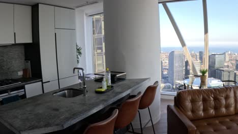 interior of apartment with melbourne cityscape view