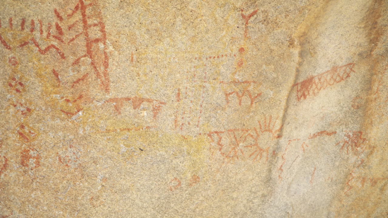 Close Up of Red Paint Pictographs on Rock
