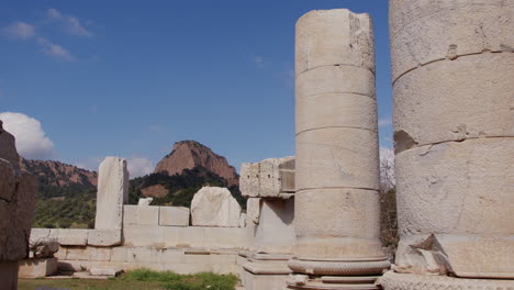 ancient pillars of the temple of artemis in front of tmolus mountain in sardis