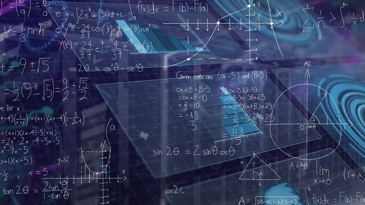 Animation of molecules dna chains and data processing on blue background