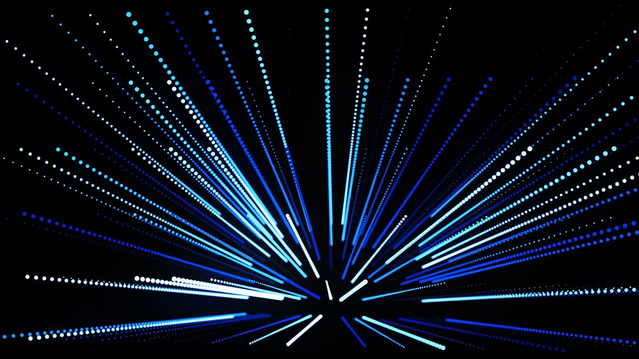 추상적인 3d 루프 배경은 빛나는 입자가 3d 공간에서 줄지어 서 있습니다. 파란 입자와 부드러운 애니메이션 카메라와 함께 축제 vj 루프.