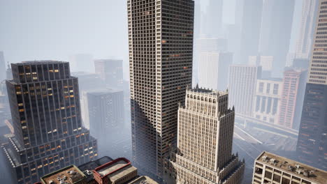 rascacielos cubiertos por la niebla matutina
