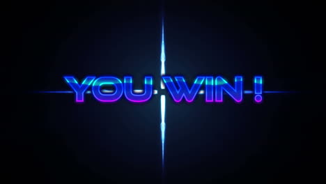 animación de usted ganar texto sobre la forma brillante azul