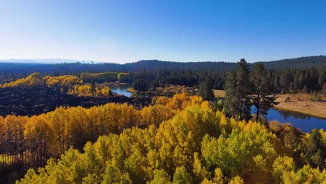 aerial close up to wide reveal of scenic landscape in central oregon