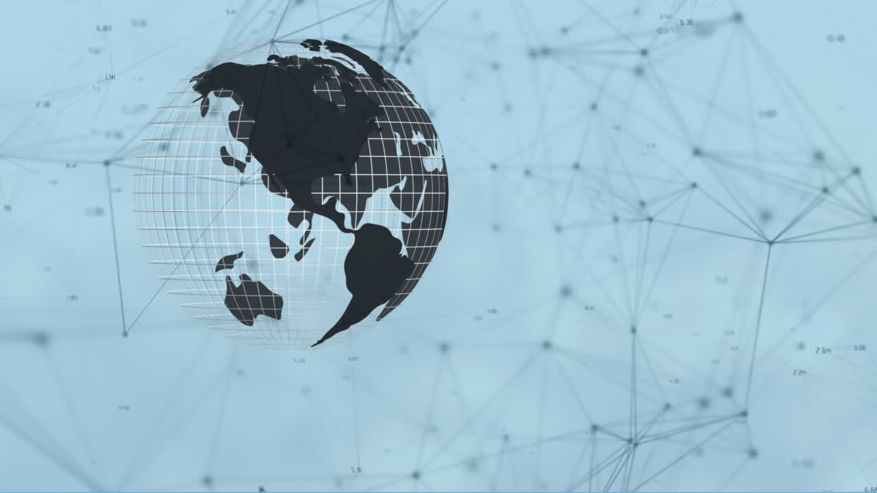 Animation of network of connections and globe on blue background