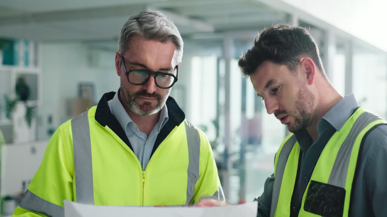 trabajadores de la construcción discutiendo planos