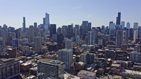 chicago illinois aerial v54 cinematic drone flyover river north neighborhood capturing downtown cityscape, financial economy property concept shot - august 2020
